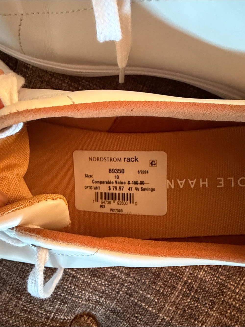 Cole Haan White Leather Low-Top Sneakers with Brown Interior Trim - Picture 5 of 5